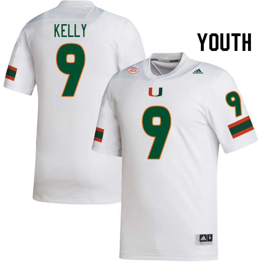 Youth #9 Nyjalik Kelly Miami Hurricanes College Football Jerseys Stitched-White - Click Image to Close